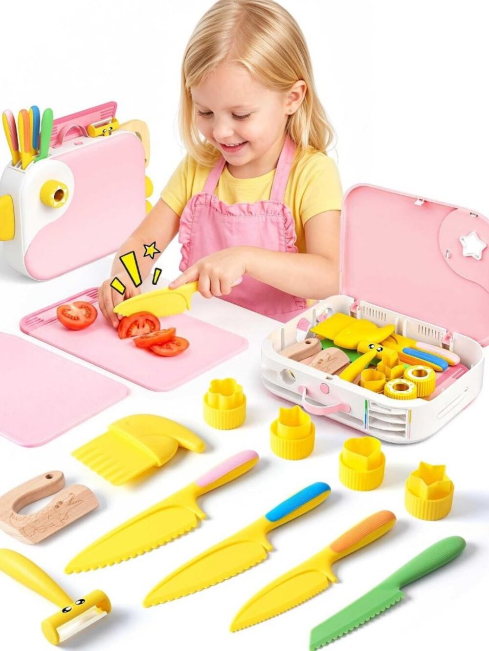 Montessori Toddler Kitchen Tools Set with Storage Box - Safe, Real Cooking Fun!